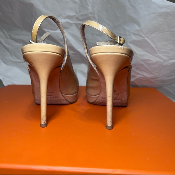 JIMMY CHOO Nude Nova Patent Leather Slingback Platforms Size 37.5 - Picture 3 of 10